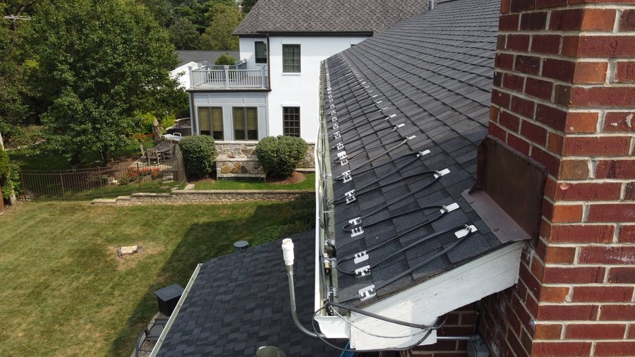 Roof and gutter installation gutter and sensor view