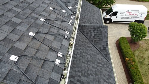 Roof and gutter installation shot of roof edge