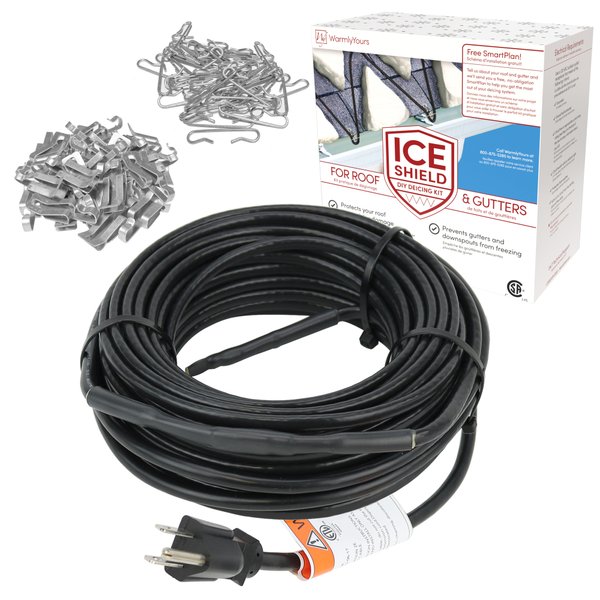 Roof and gutter deicing plug-in kit with clips