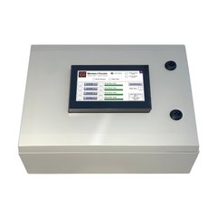 WarmlyYours multi-zone controller with a digital touchscreen display for managing electric radiant heating and snow melting systems.