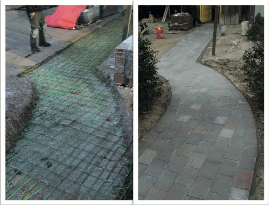Side-by-Side of Snow Melting System installed under walkway