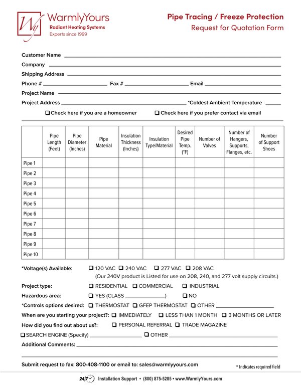 Cover for Self-Regulating Pipe Freeze Protection Quote Request Form (English)