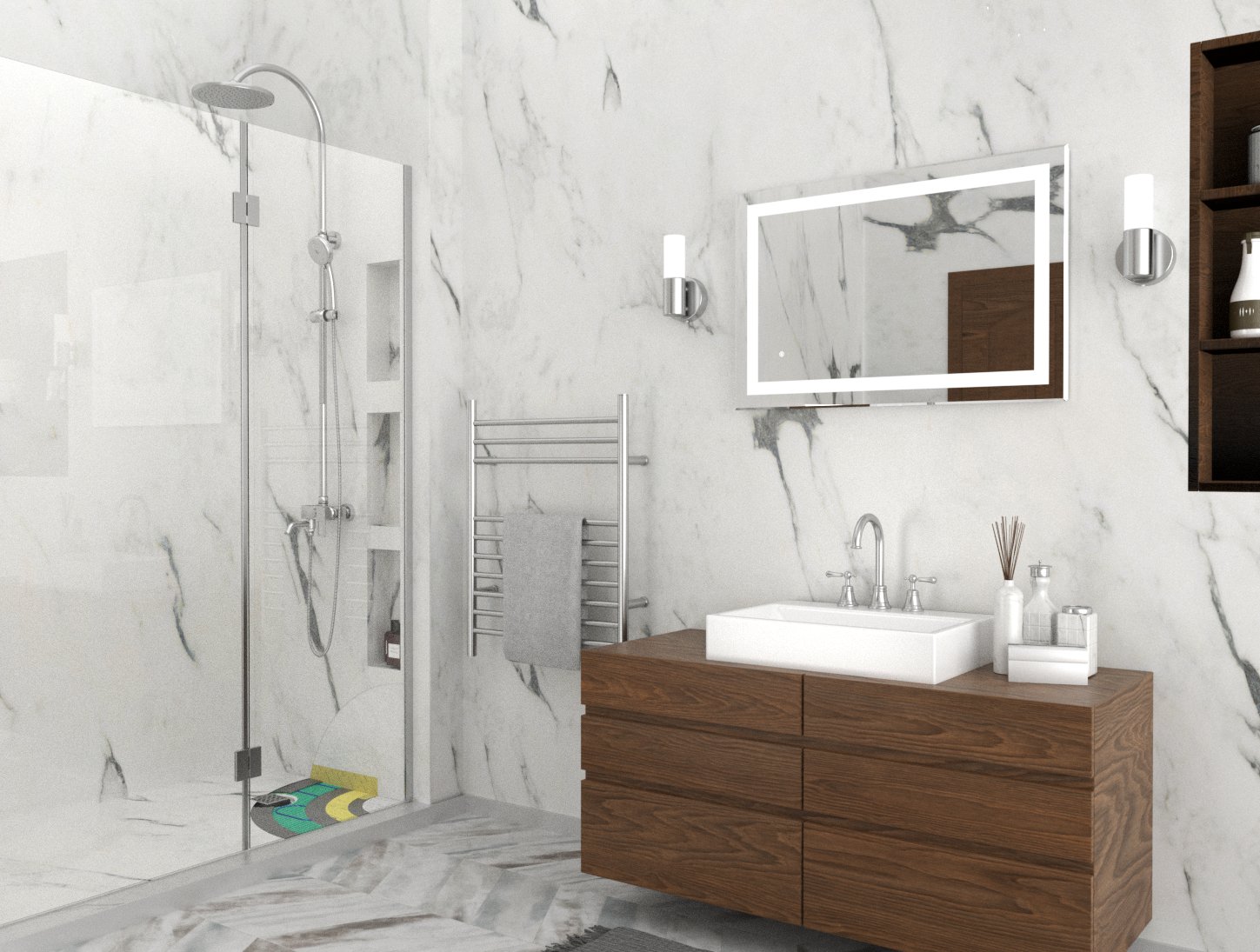 Shower Waterproofing Kit Shower LED Mirror and Towel Warmer Lifestyle