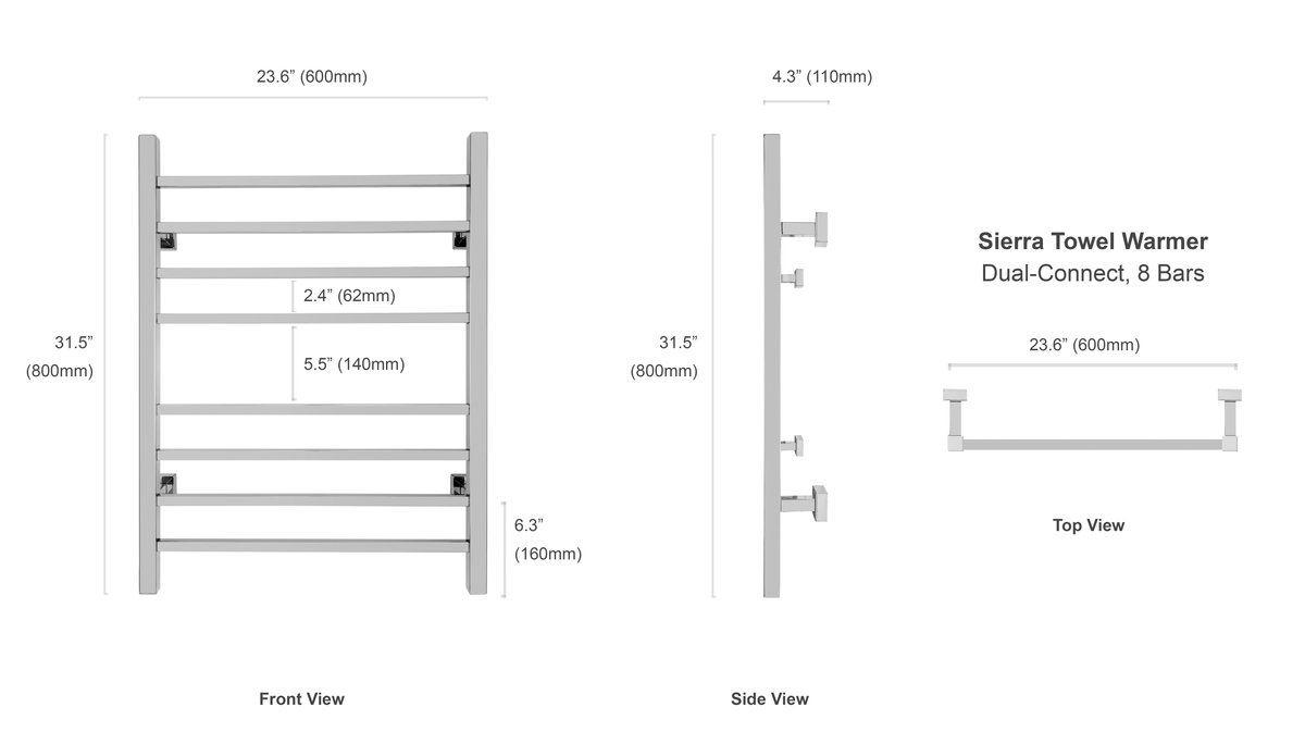 Sierra Dual Connect Towel Warmer Dimensions