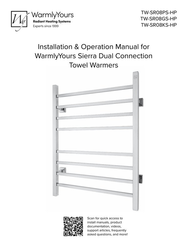 Cover for Sierra Dual Connection Towel Warmer Installation And Operation Manual (English)
