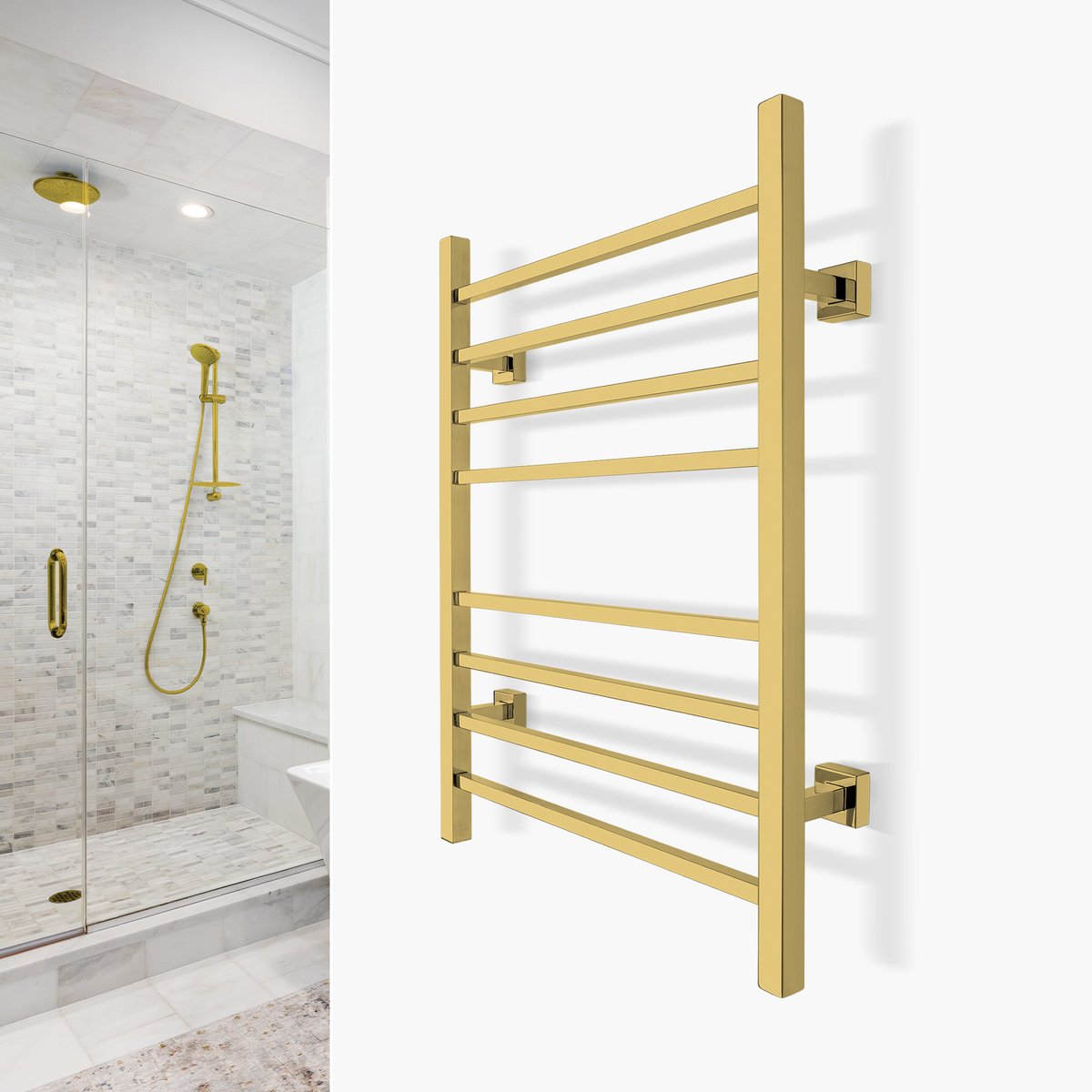 Sierra Gold Towel Warmer Landing Page Image on Wall Square