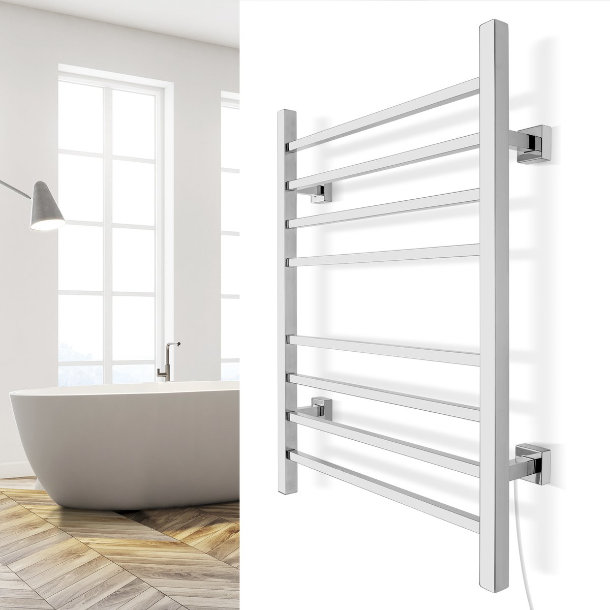 Sierra Towel Warmer Dual Connect Plug Angle Lifestyle