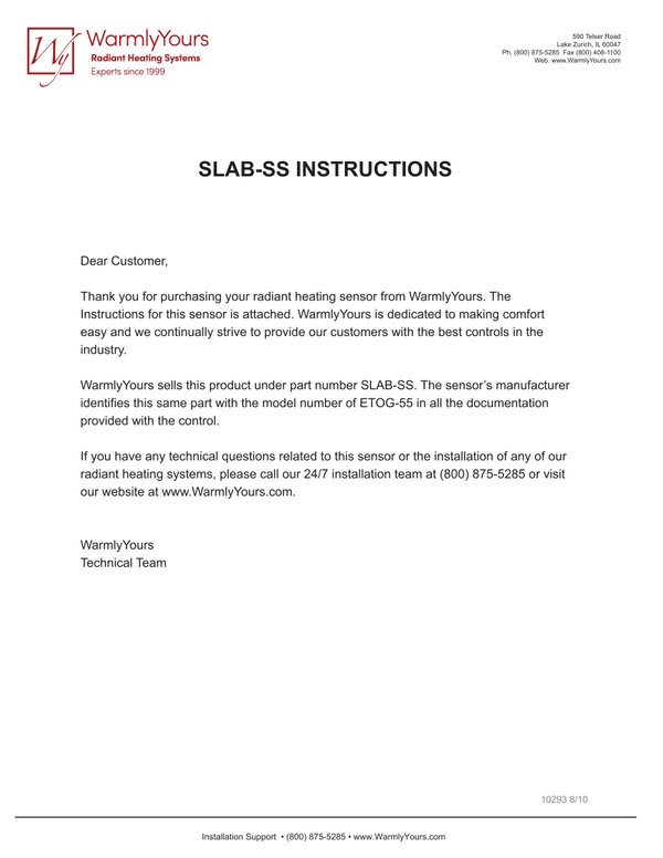 Cover for SLAB-SS (ETOG-55) Slab Sensor Installation Instructions (English)