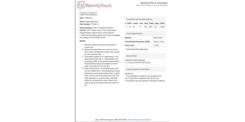 Electric Floor Heating Electrical Plan in Master Bathroom with TempZone Flex Roll