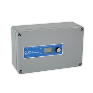 ETO2 controller for snow and ice melt systems mounted in a weather-resistant rectangular enclosure with an LCD display and status indicators.
