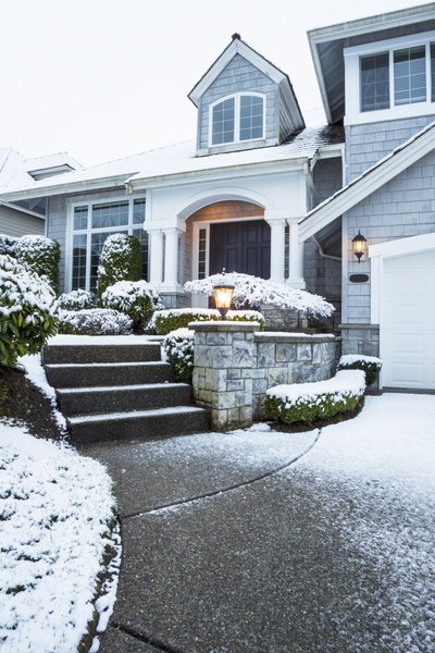 Snow dusting on home driveway