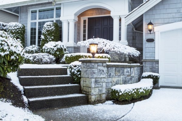 Snow dusting on home driveway