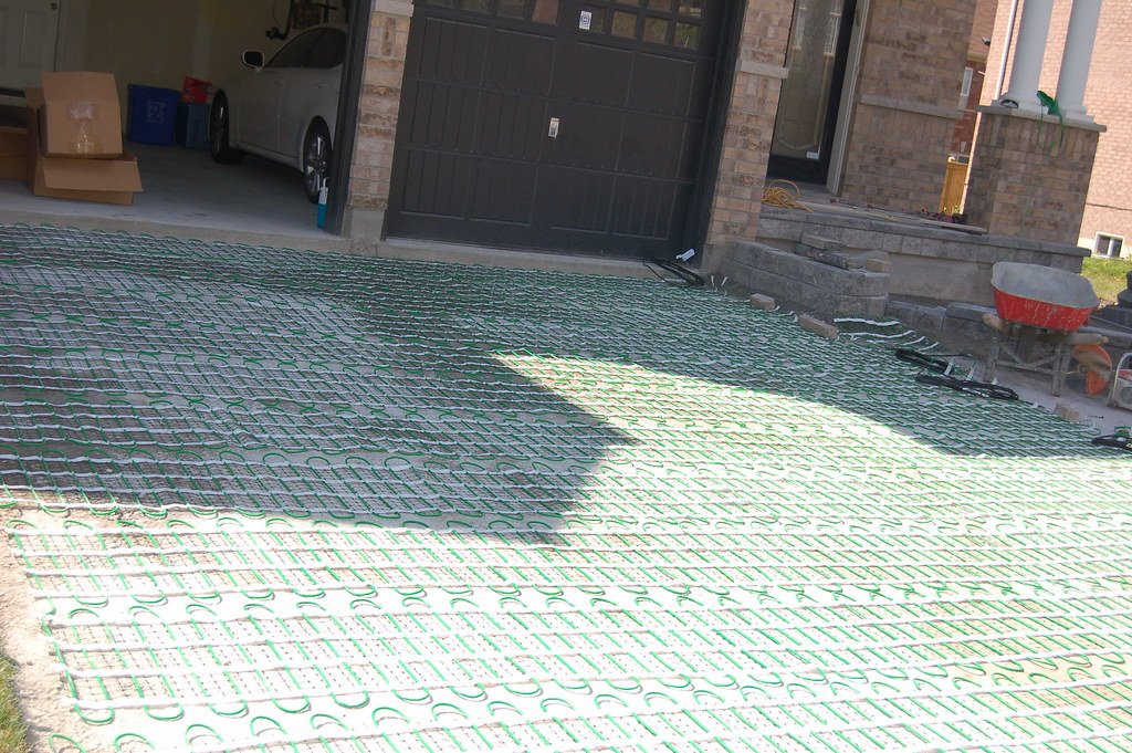 Snow melting installation under stamped concrete