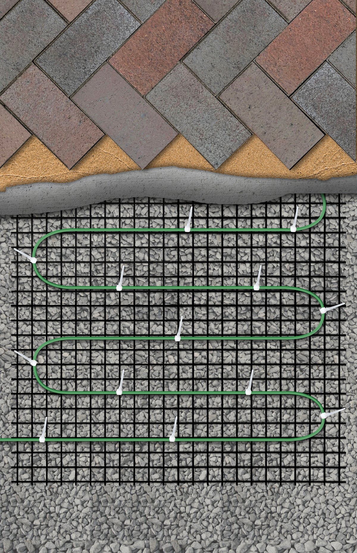 Snow Melt Cross Section for Pavers with Grid Underlayment