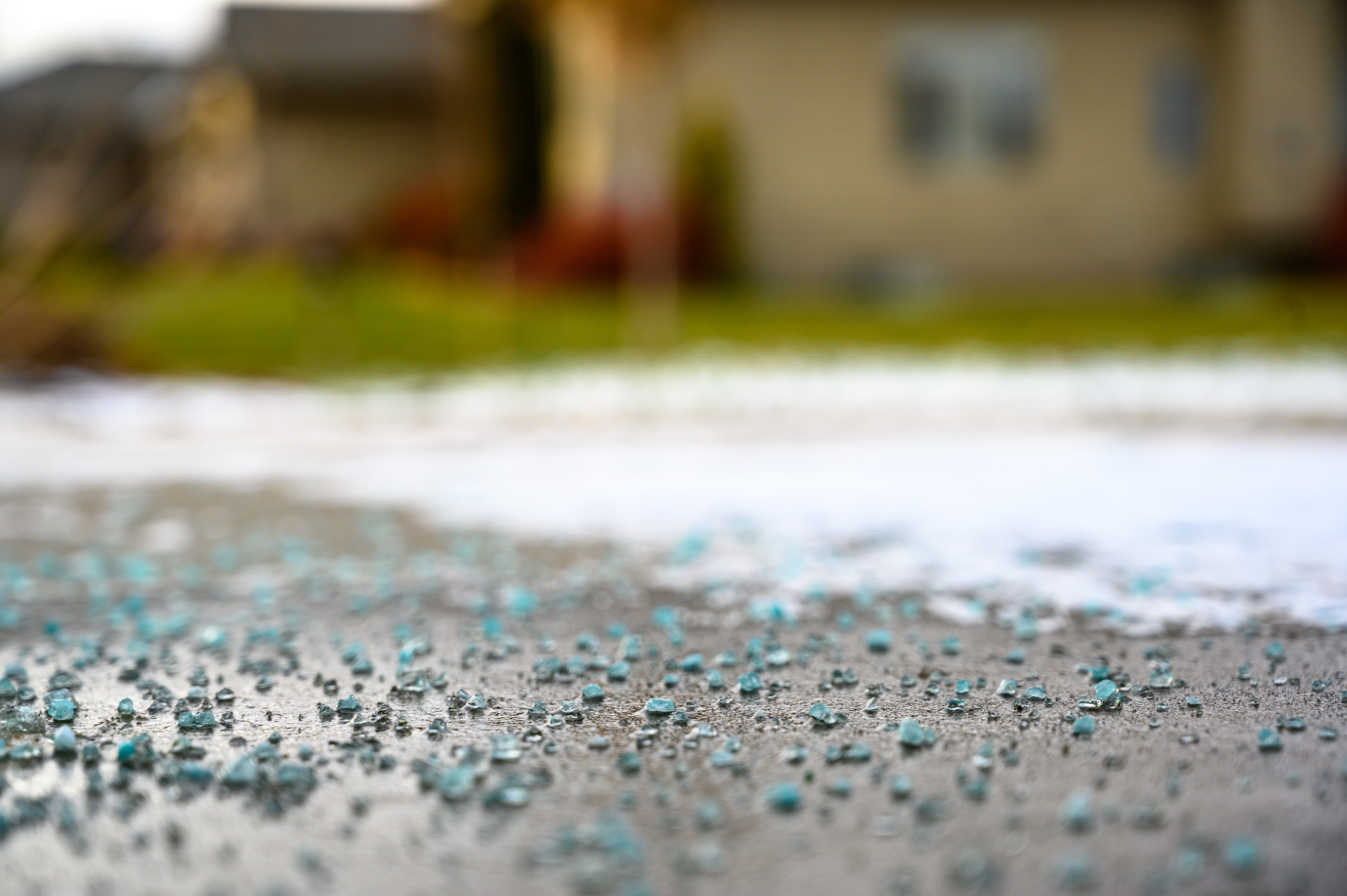 Snow Melt Salt on ground close up stock image