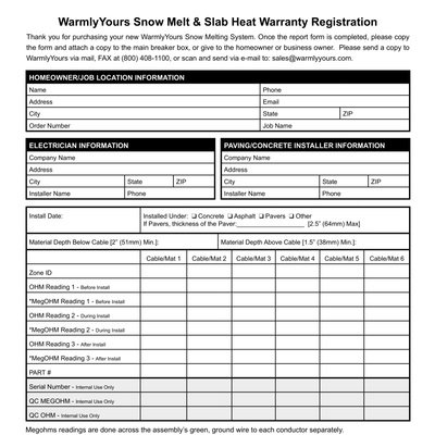 Snow Melt & Slab Heat Warranty Registration (English)