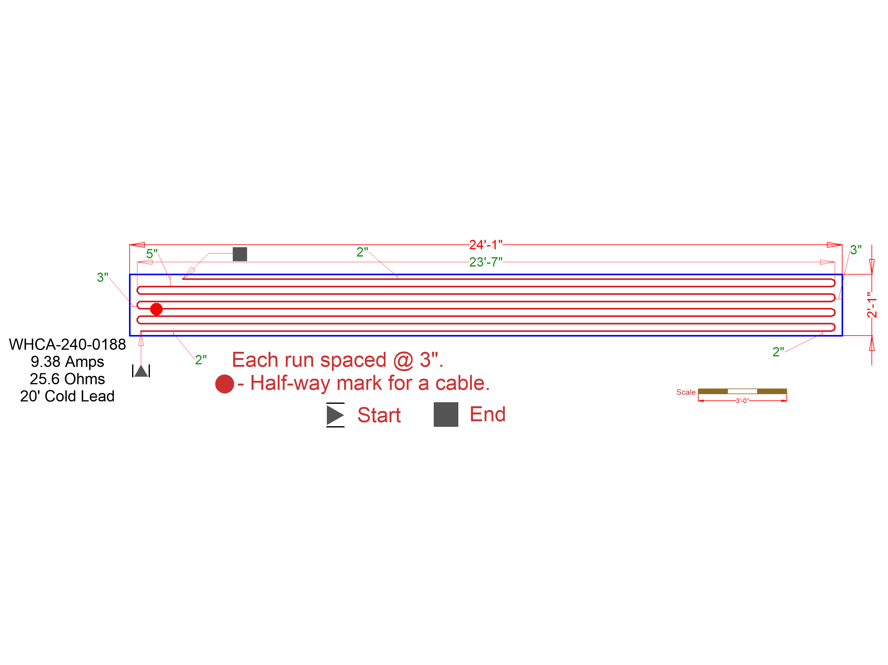 Snow melting cable installation plan walkway
