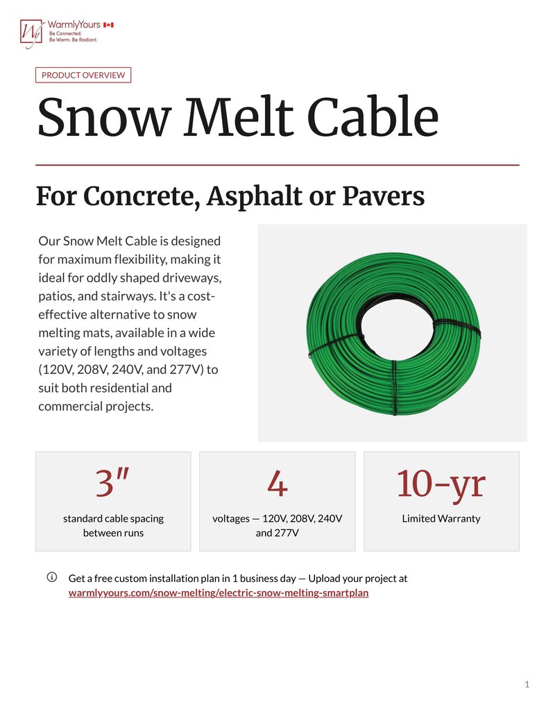Snow Melting Cable Sell Sheet - CA (English)