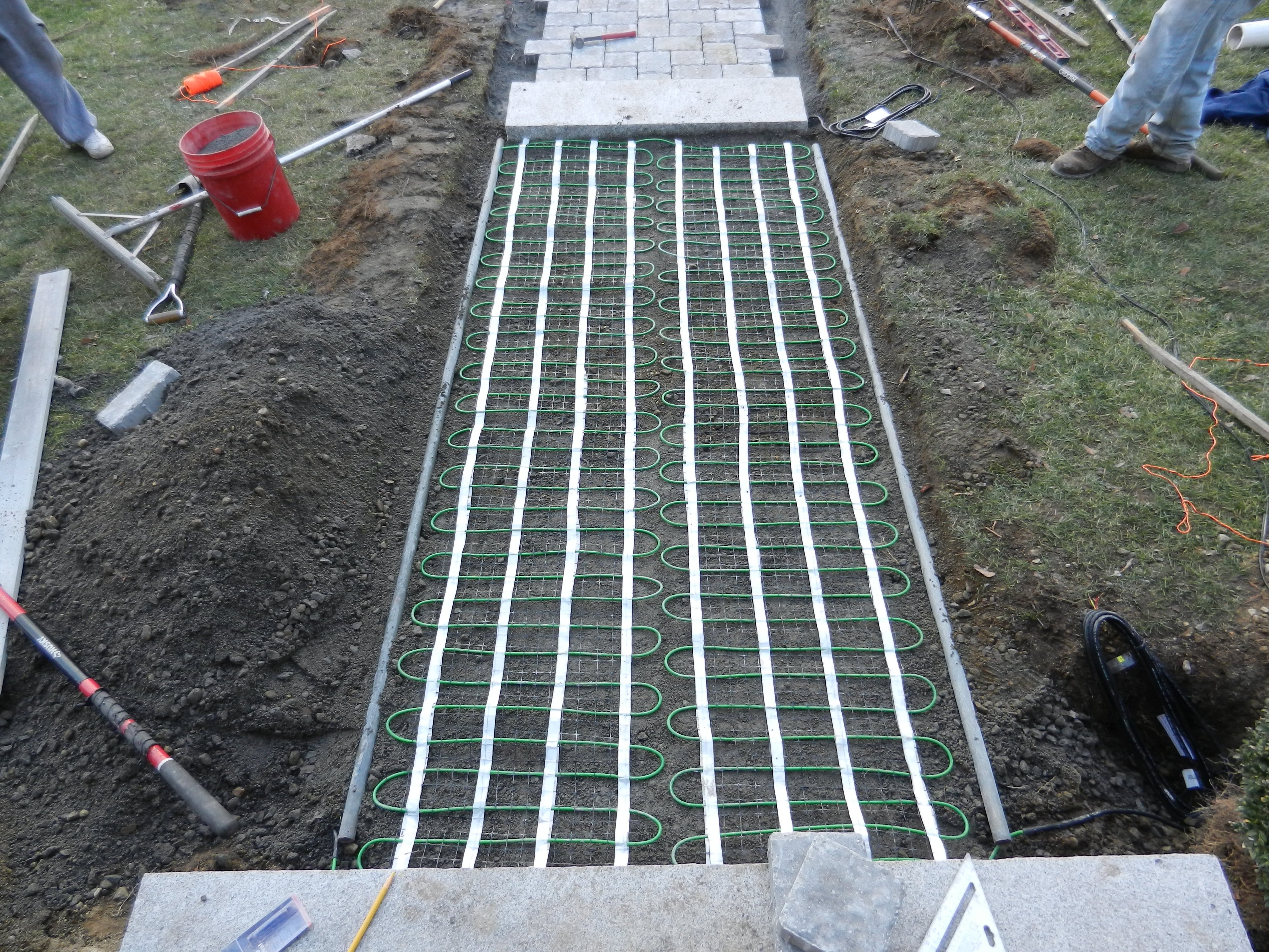 Snow Melting Mats laid out for heated Paver walkway