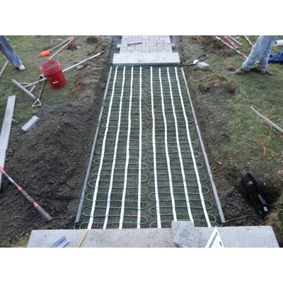 Snow Melting Mats laid out for heated Paver walkway