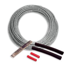 A TempZone splice and cold lead kit for electric radiant floor heating, including a silver braided cable, heat shrink tubing, and copper strip.