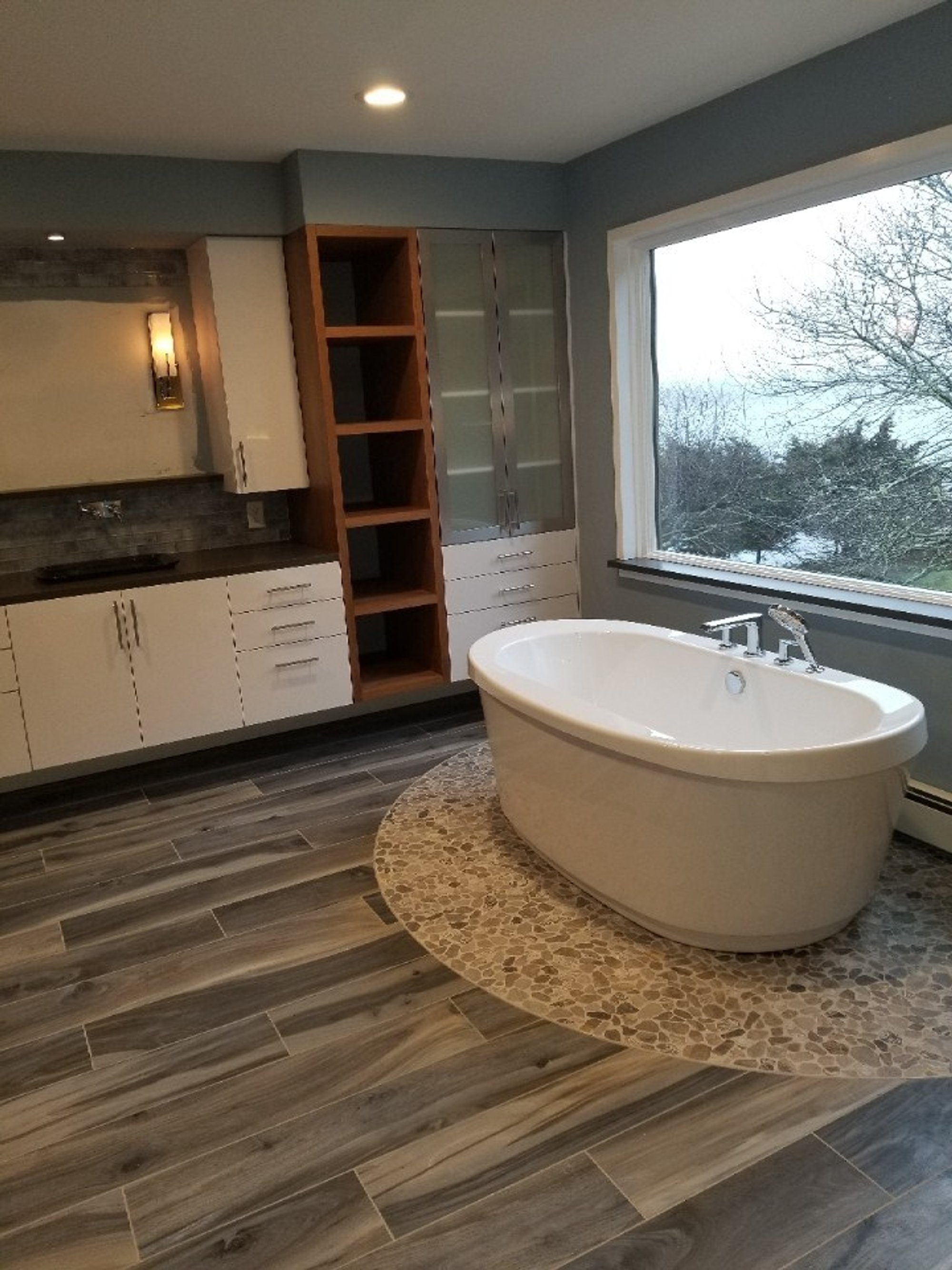 Standalone tub in luxury bathroom with heated floors PROVIDENCE, RI