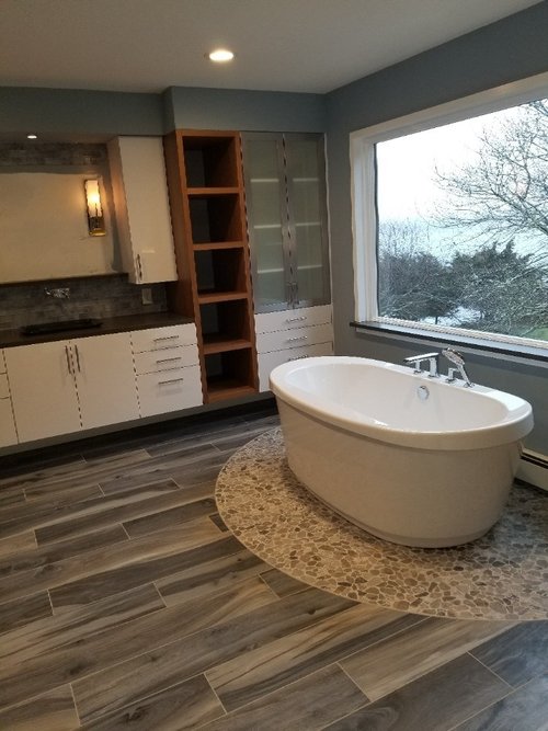 Standalone tub in luxury bathroom with heated floors PROVIDENCE, RI