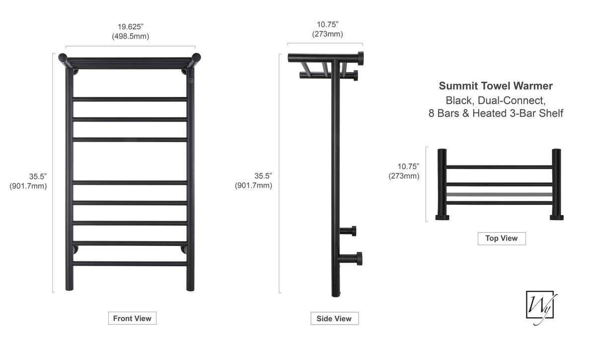 Summit Black Dual Connect Towel Warmer Dimensions
