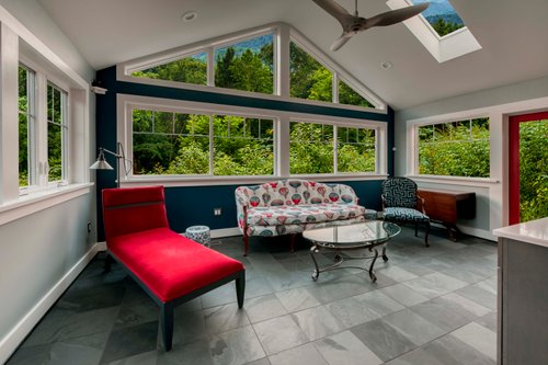 Sun Room with radiant heating under tile floors