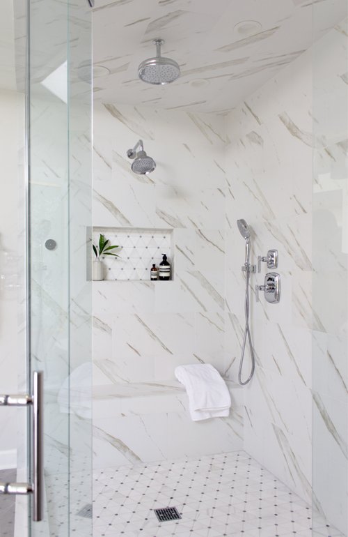 Bathroom remodel by Advance Design Studio in Tower Lakes shower view