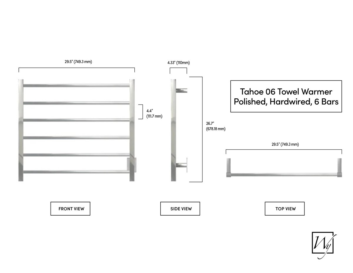 Tahoe 06 Towel Warmer, Polished, Hardwired, 6 bars