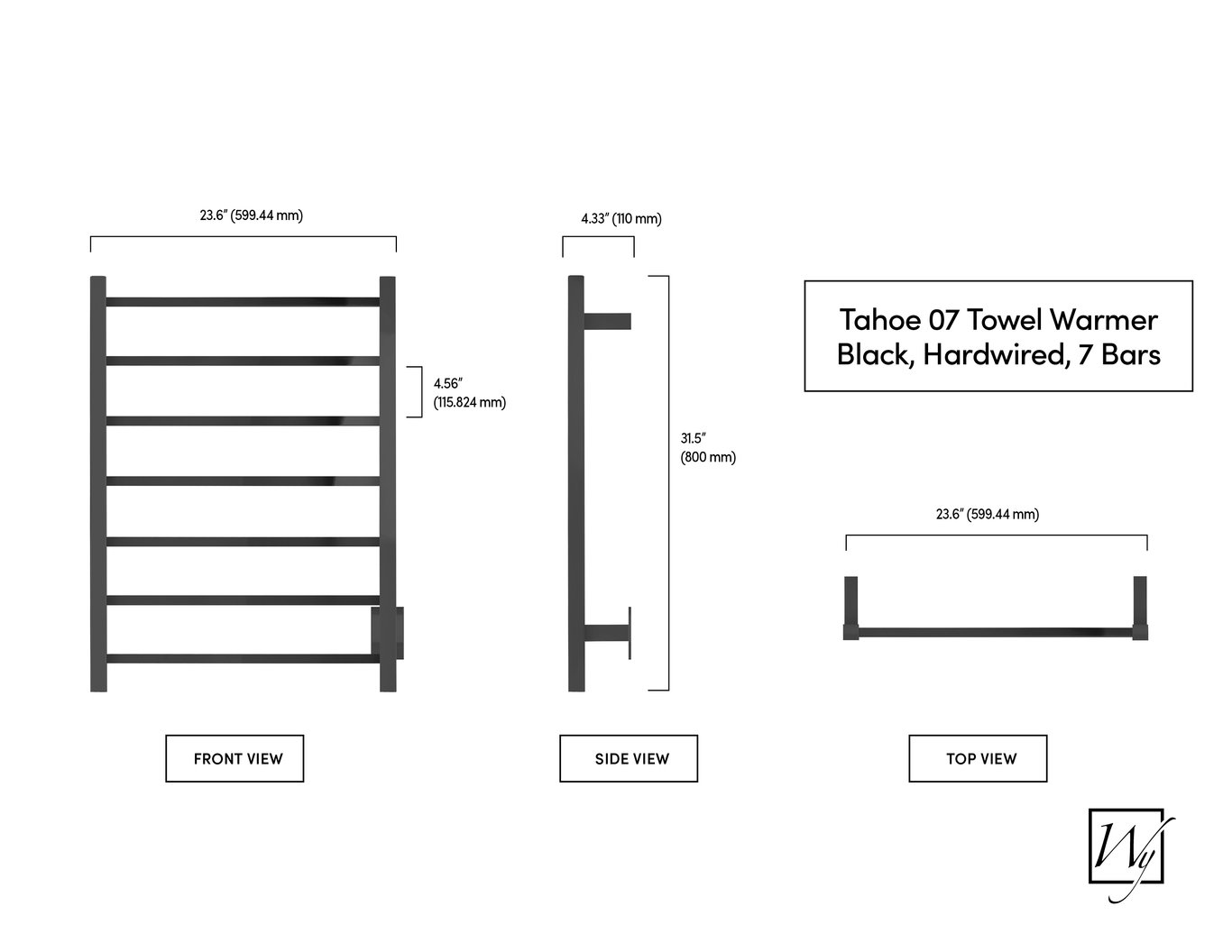 Tahoe 07 Towel Warmer, Black Hardwired, 7 bars