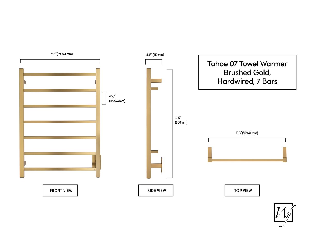 Tahoe 07 Towel Warmer, Brushed Gold, Hardwired, 7 bars