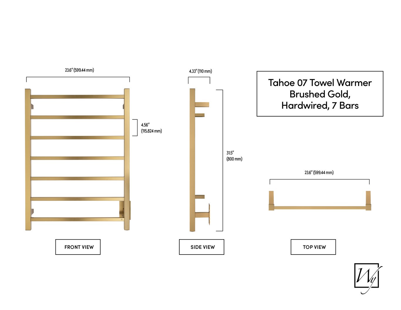 Tahoe 07 Towel Warmer, Brushed Gold, Hardwired, 7 bars