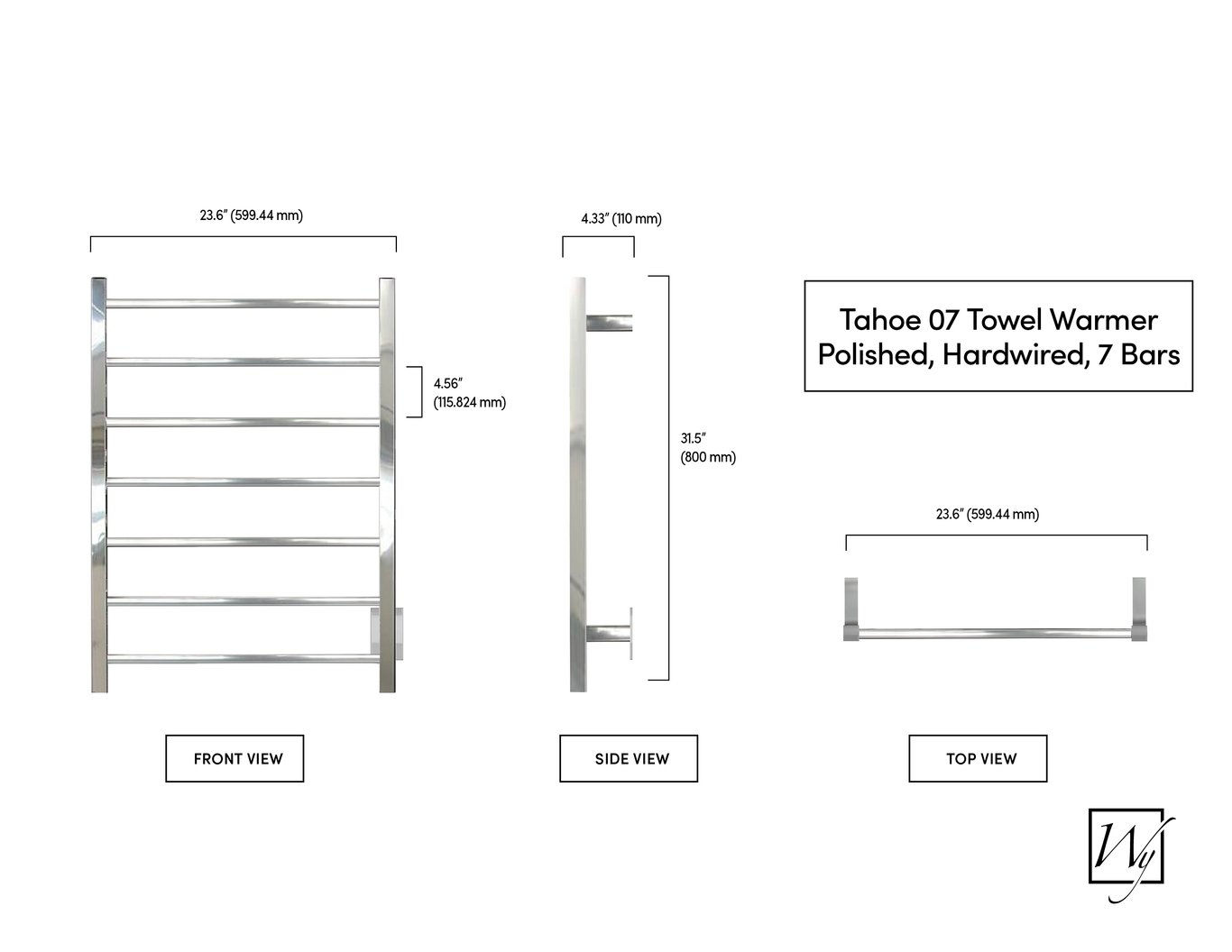 Tahoe 07 Towel Warmer, Polished, Hardwired, 7 bars