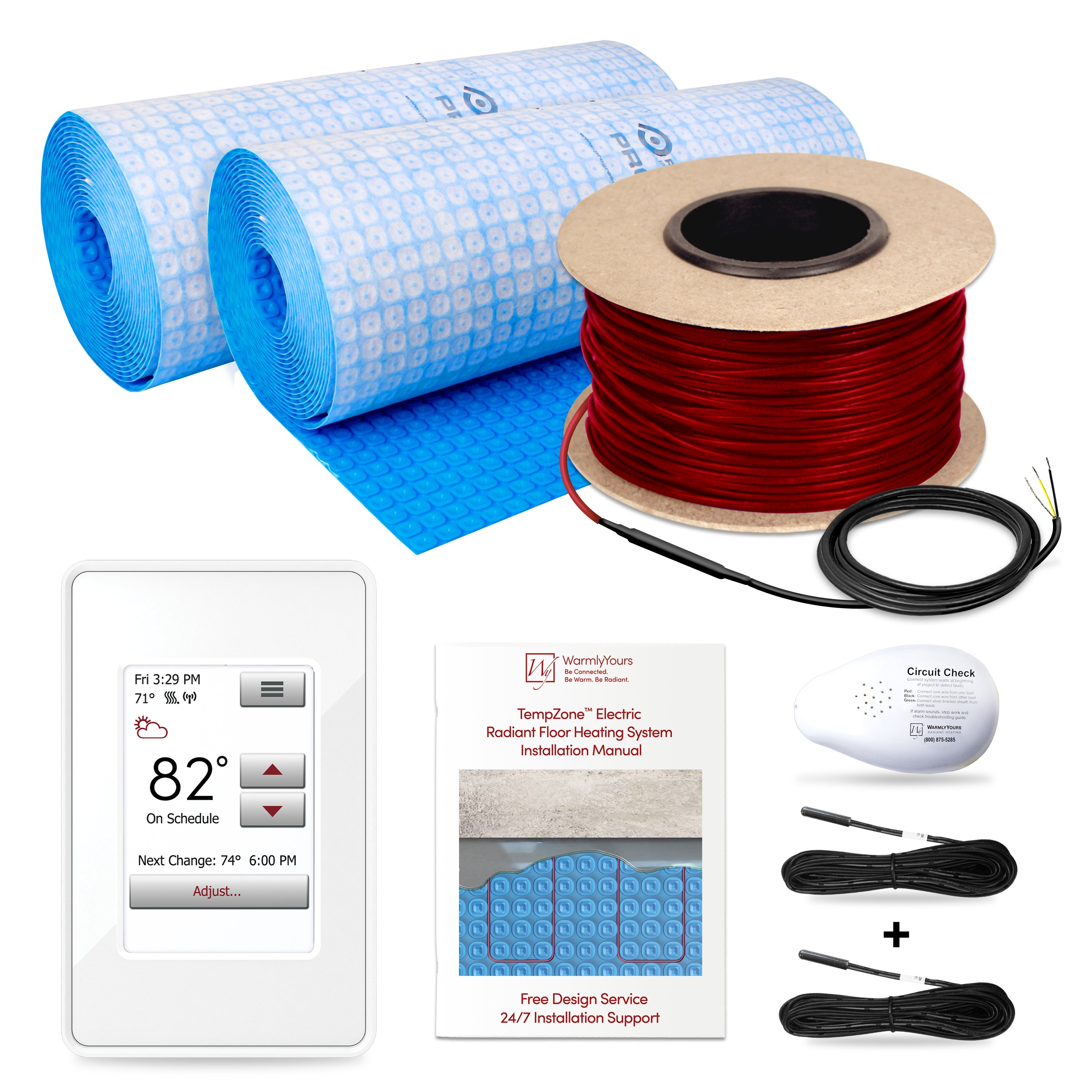 TempZone Cable Kit 150 ft. (46 sq.ft. @ 3.75 in spacing) with nSpire Touch WiFi Programmable Thermostat (White), Uncoupling Membrane, 120V, 3.7/ft, 4.78A