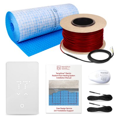 TempZone Cable Kit 195 ft (60.9 sqft @ 3.75 in spacing) with nTrust 2.0 Touch Nonprogrammable Thermostat, Uncoupling Membrane, 240V, 3.7/ft, 3.19A