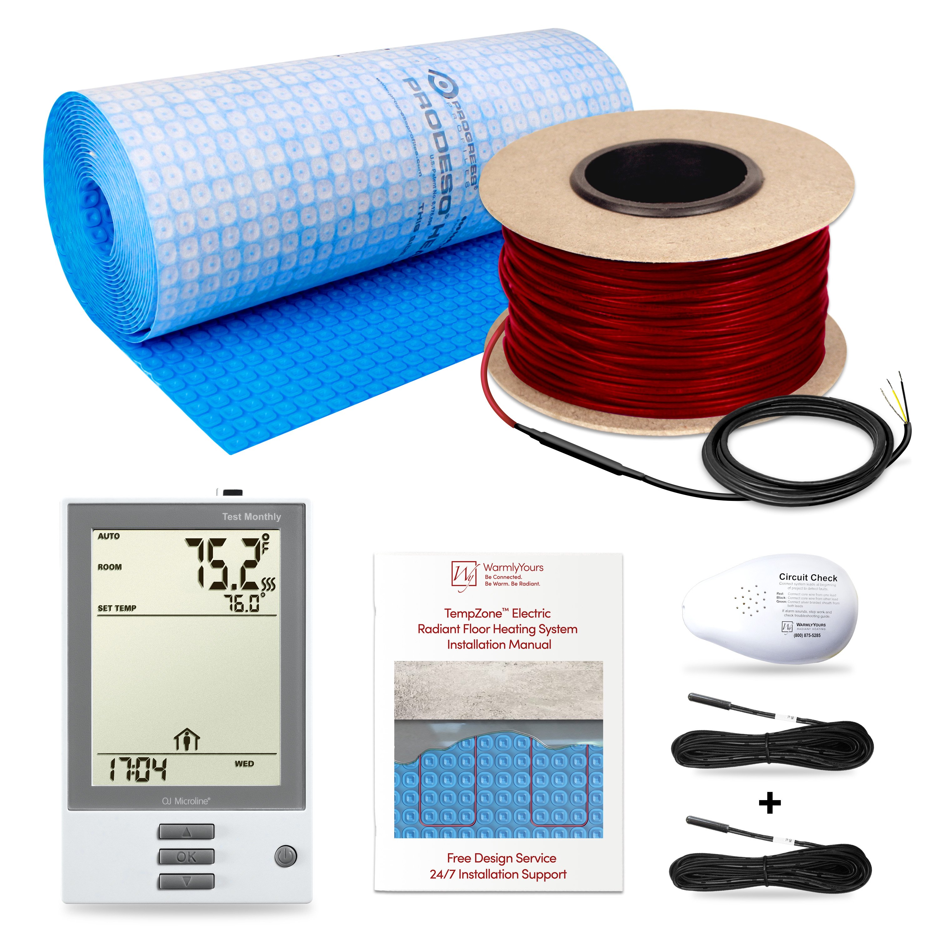 TempZone Cable Kit 75 ft. (23 sq.ft. @ 3.75 in spacing) with nHance Programmable Thermostat, Uncoupling Membrane, 240V, 3.7/ft, 1.24A