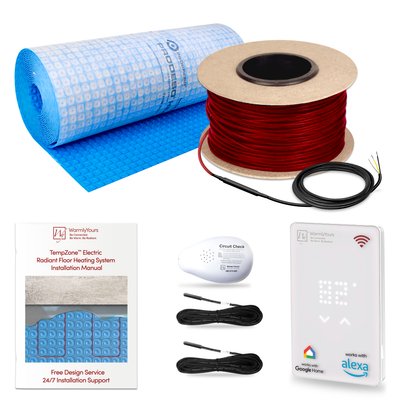 TempZone Cable Kit 40 ft (12.5 sqft @ 3.75 in spacing) with nJoy WiFi LED Touch Programmable Thermostat, Uncoupling Membrane, 120V, 3.7/ft, 1.24A