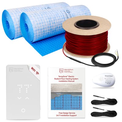 TempZone Cable Kit 595 ft (185.9 sqft @ 3.75 in spacing) with nJoy WiFi LED Touch Programmable Thermostat, Uncoupling Membrane, 240V, 3.7/ft, 9.23A