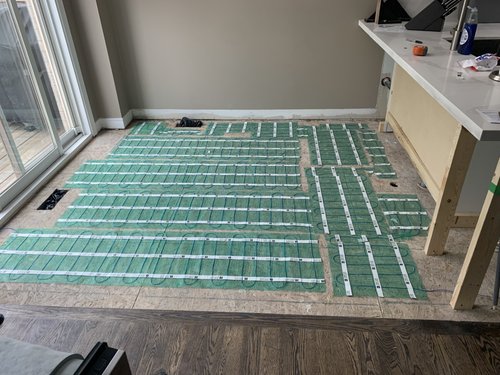 TempZone Flex Roll Installation for Tile Floor in a dining nook