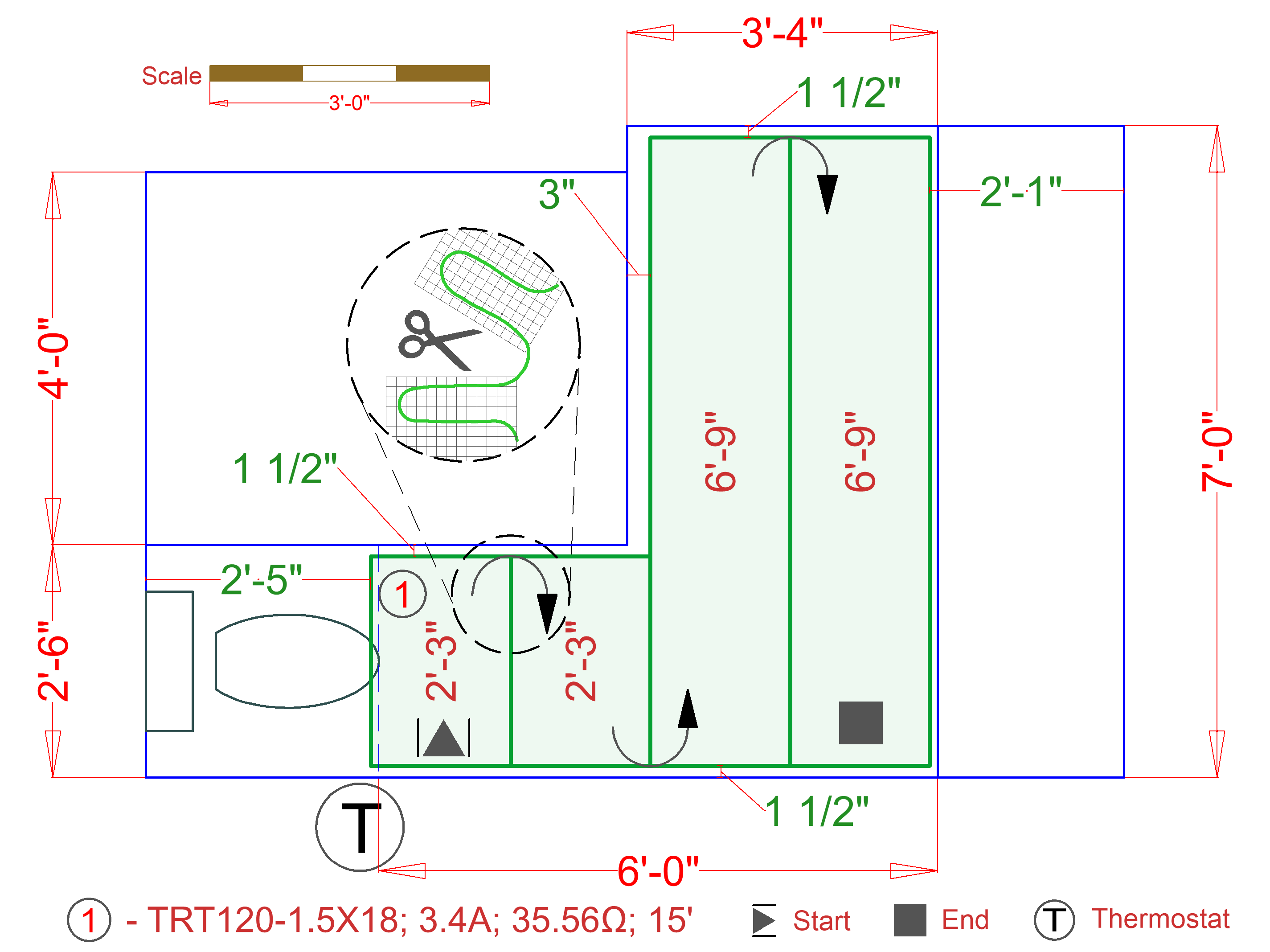 Electric floor heating roll installation floor plan for tile