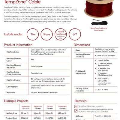TempZone Floor Heating Cable Sell Sheet Canada (English)