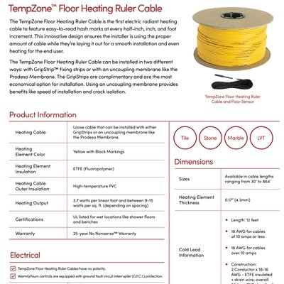 TempZone Floor Heating Ruler Cable Sell Sheet USA (English)