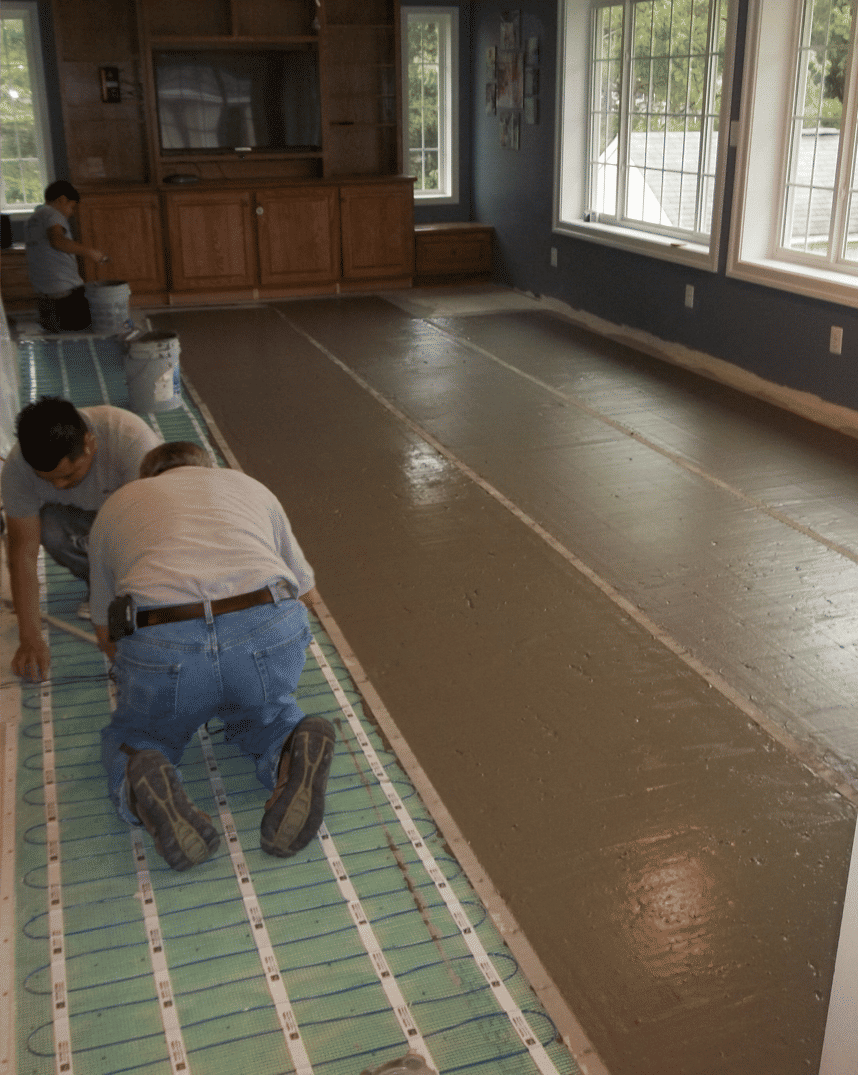 Tempzone floor sensor being installed under thinset