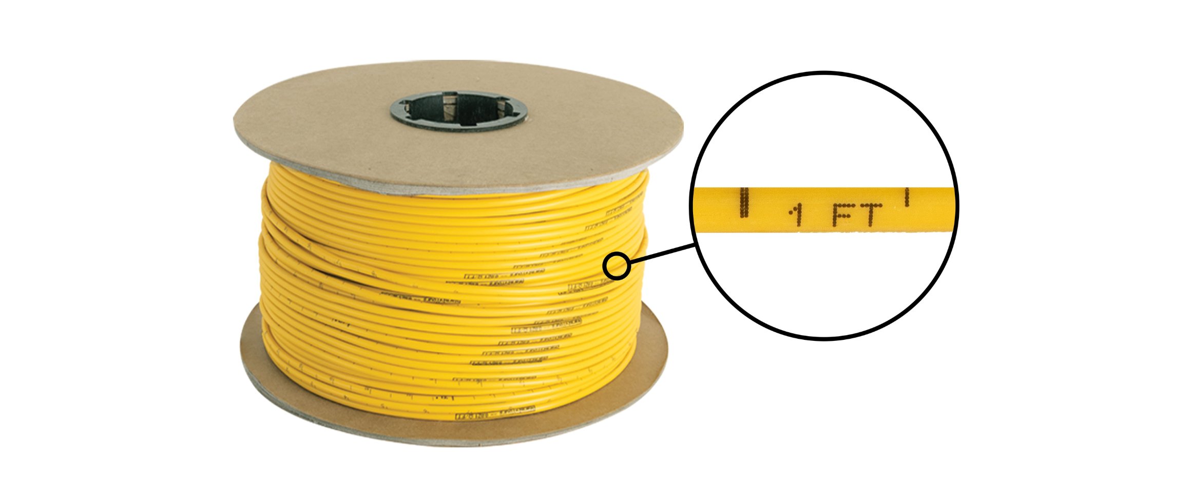 TempZone Ruler Cable showing precision hash marks at half-inch, inch, and foot increments for professional floor heating installation