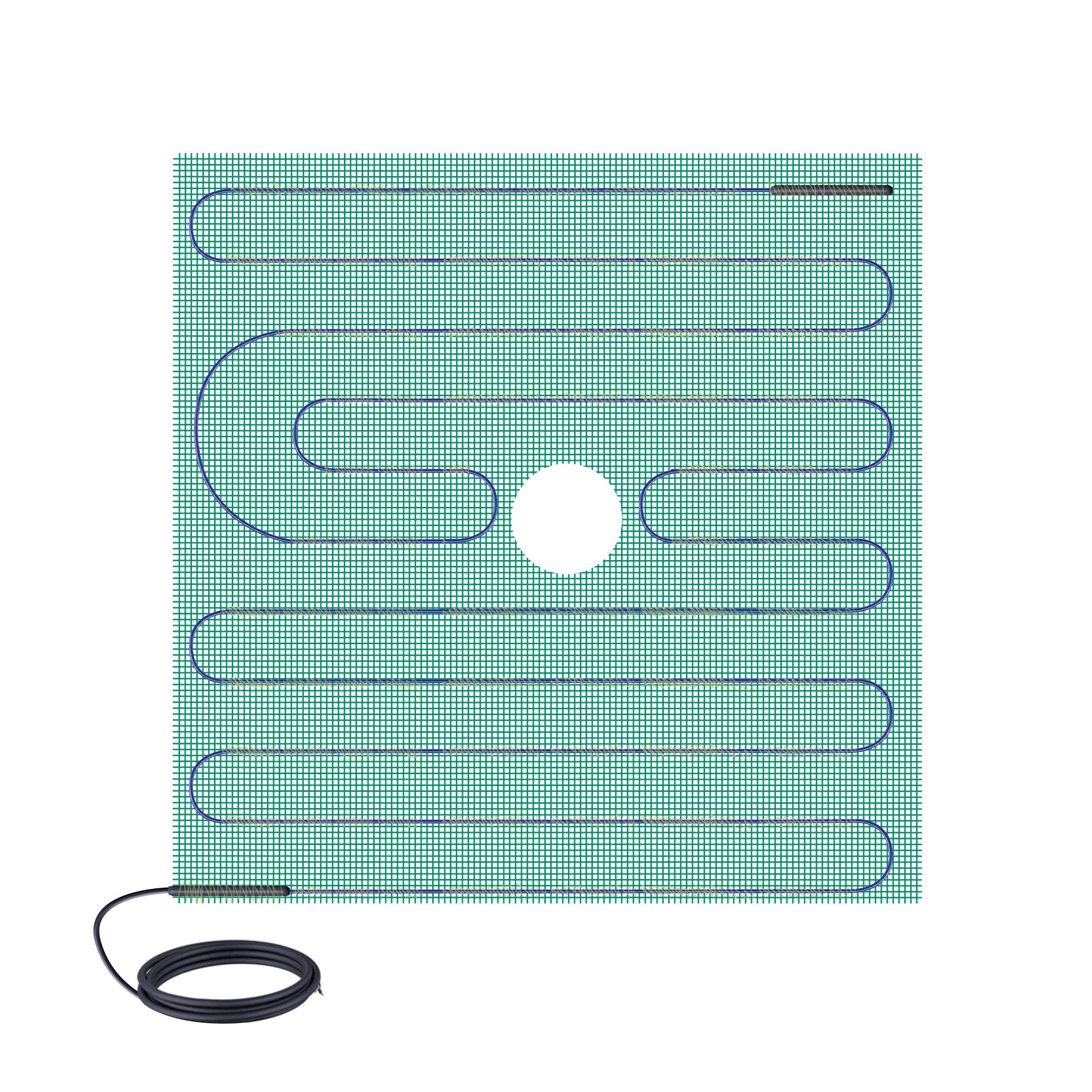 Floor heating shower mat with drain hole and cold lead