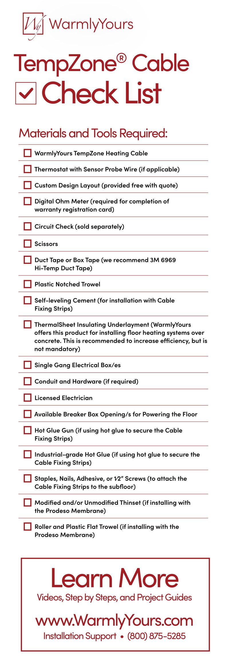 TempZone Cable Materials And Tools Checklist (English)