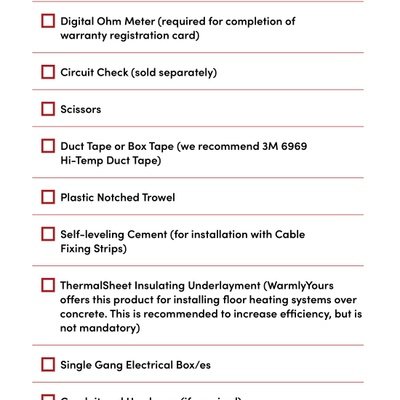TempZone Custom Mat Materials And Tools Checklist (English)