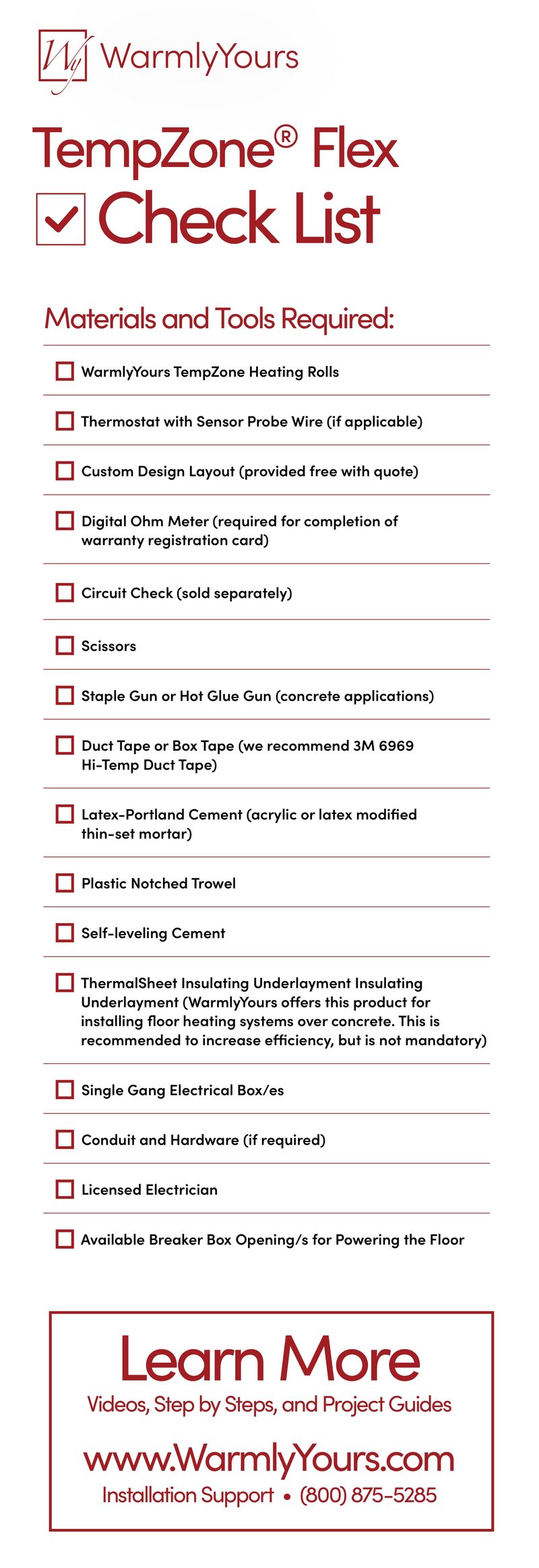 TempZone Flex Rolls Materials And Tools Checklist (English)